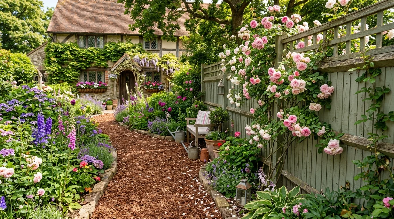 Decorative Wooden Fence in a Cottage Backyard